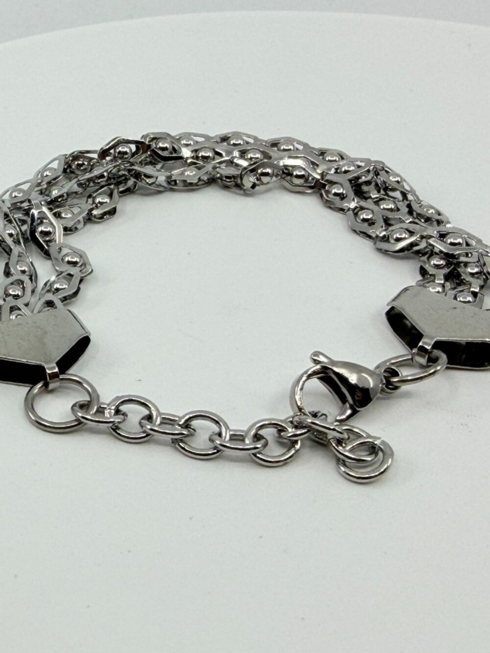 Silver Tone Geometric Multi-Row Chain Bracelet - Boho Statement Jewelry - Picture 8 of 11
